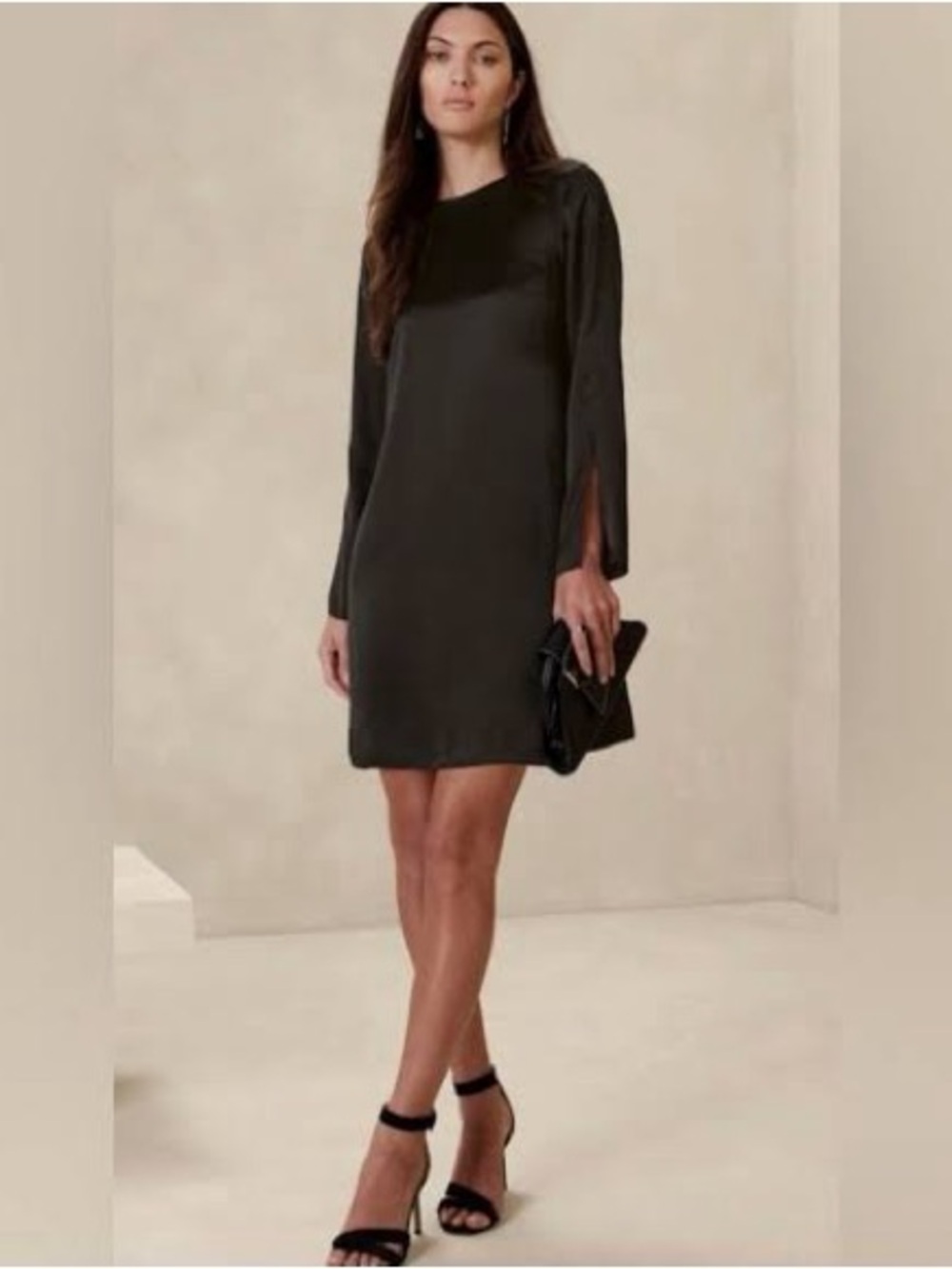 Banana Republic Silk Mini Dress black long sleeve size small NWT classic LBD
